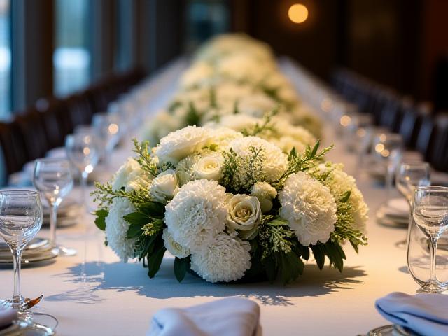 Elegant floral arrangements for a corporate gala table