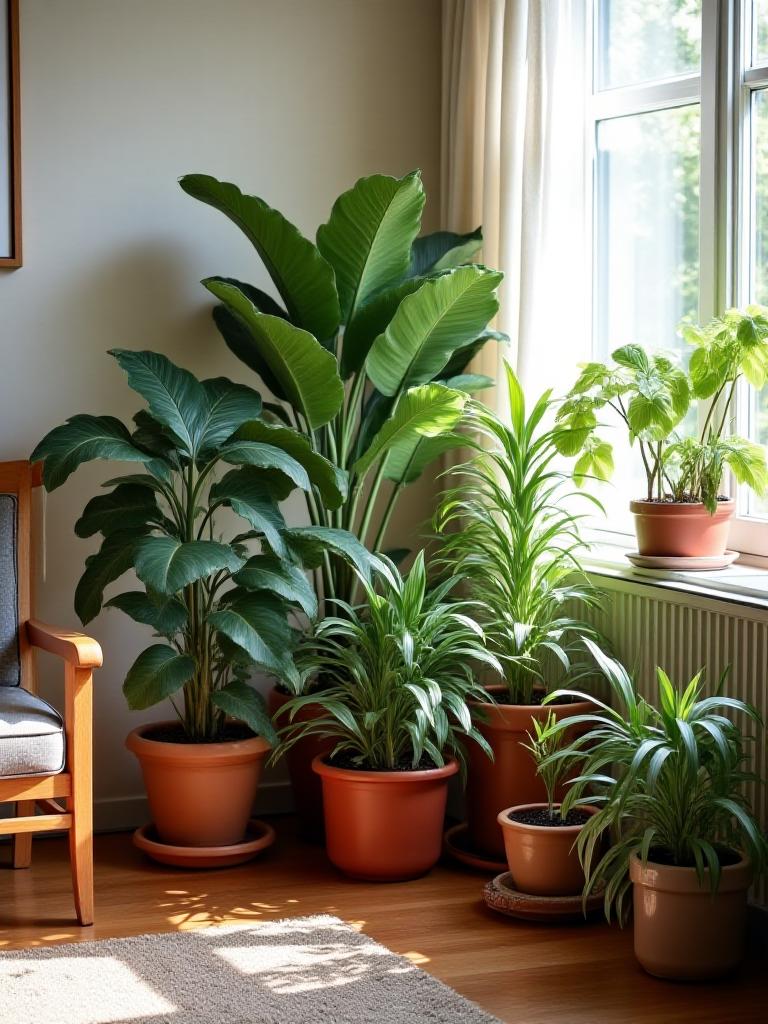 Residential plantscaping design with various indoor plants