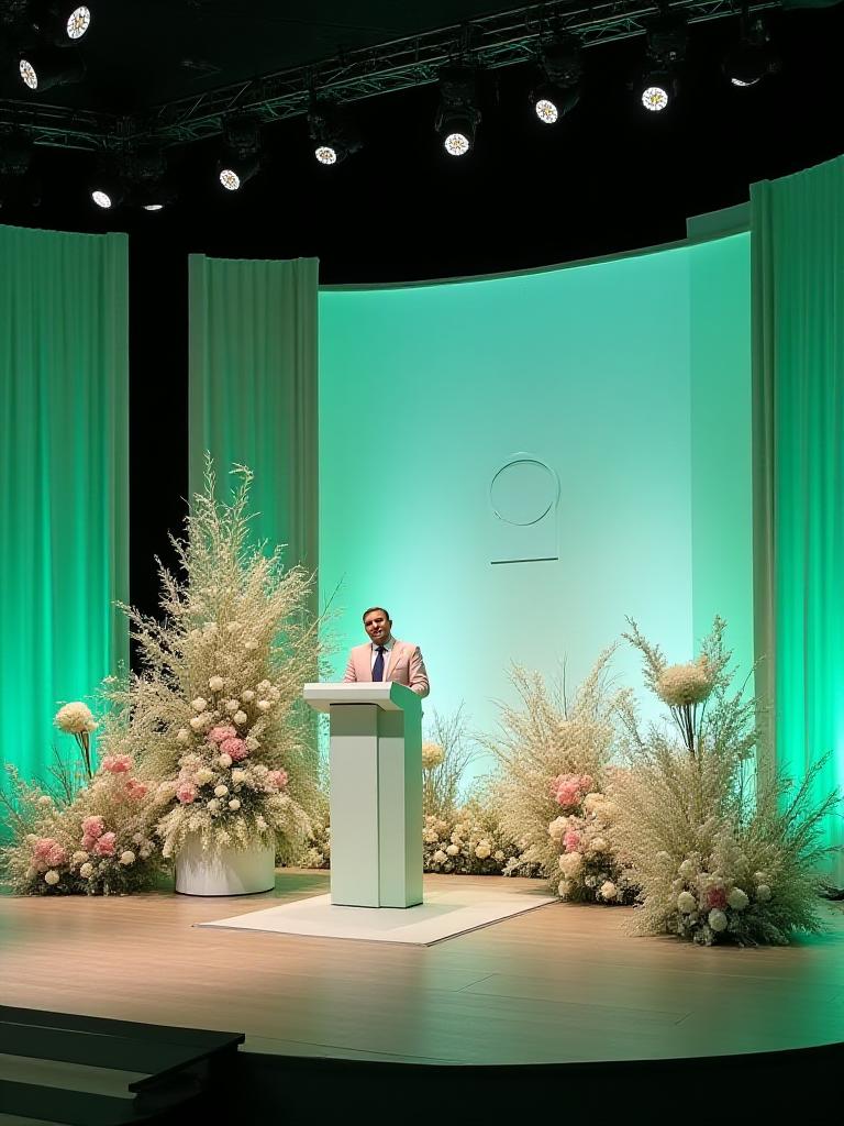 Floral stage decoration for a business conference