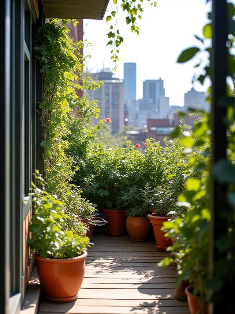 Urban balcony transformed into a lush mini-garden