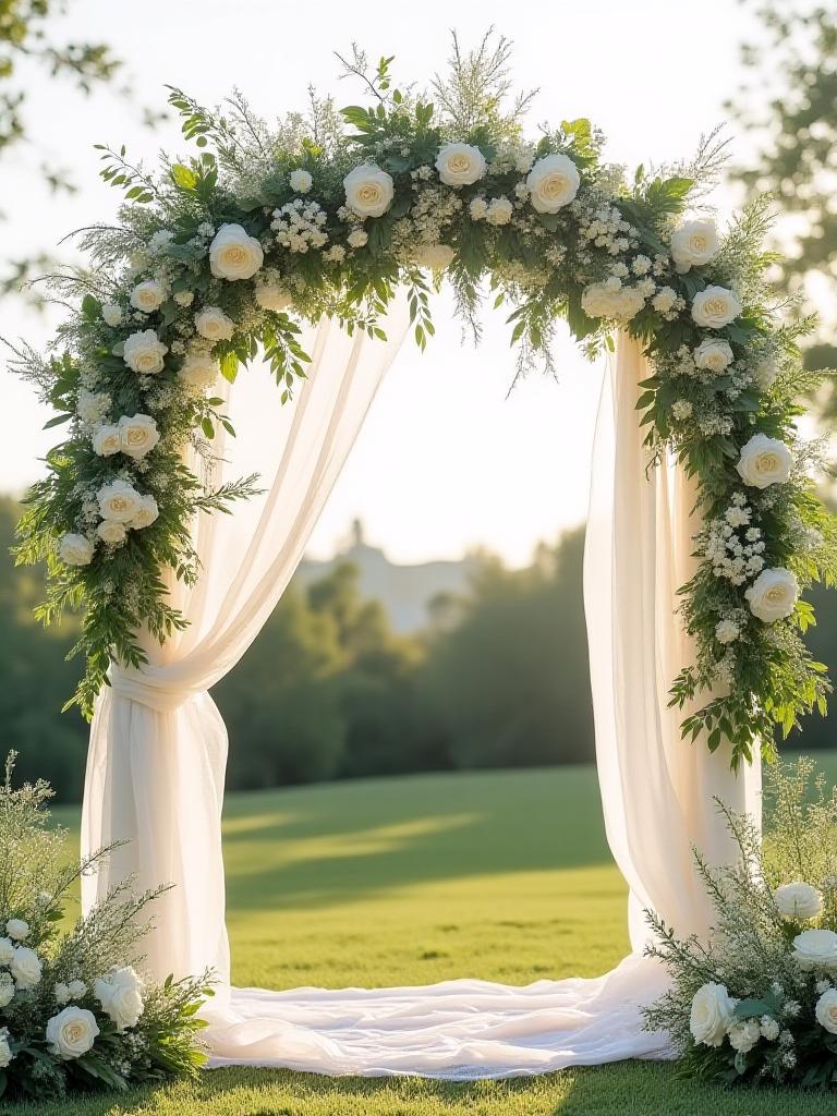 Floral wedding arch with white and green flowers