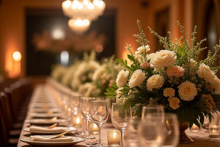 Luxurious floral centerpiece at a wedding reception
