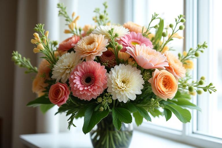 Exquisite fresh flower arrangement with seasonal blooms