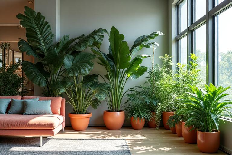 Lush indoor plant display enhancing a contemporary interior design